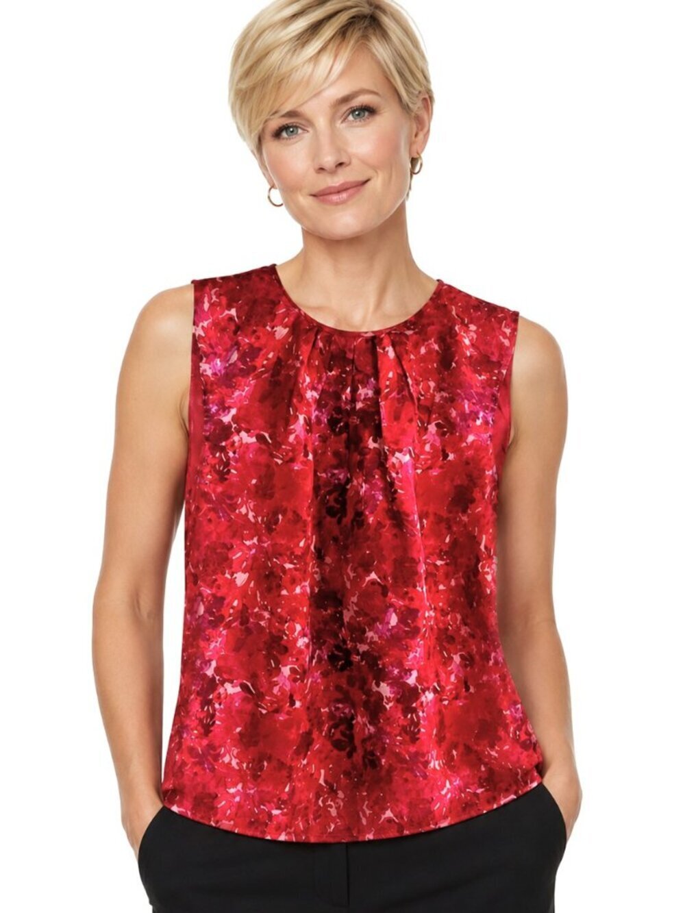 Giambattista Valli Red Pink Floral Italian Silk Sleeveless Top